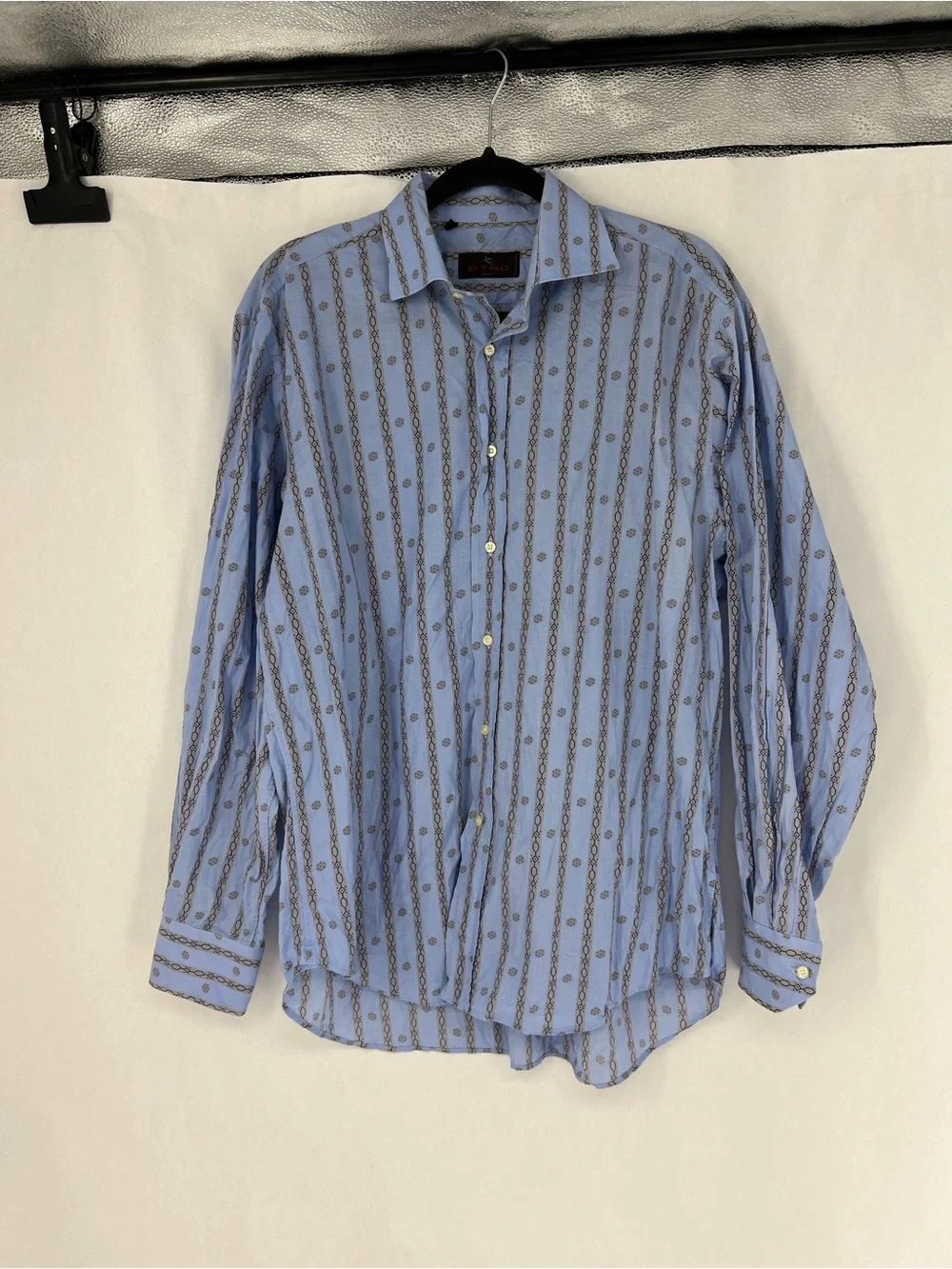 Etro Light Blue Chain-Stripe Dress Shirt
